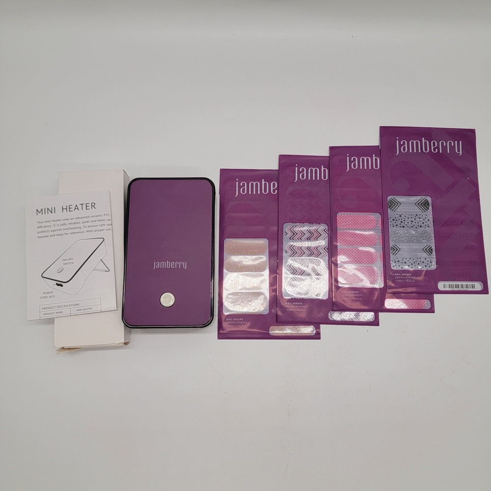 Jamberry Nail Wrap Lot of Mini Heater With 4 Full Sheets New Unused